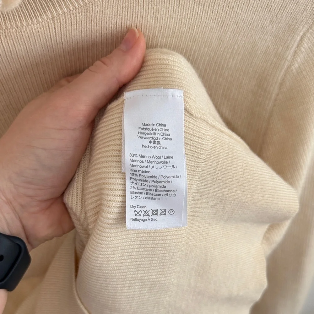 J. Crew Women’s Merino Wool Ruffle Mock Frill Neck Sweater Ivory Cream Size M